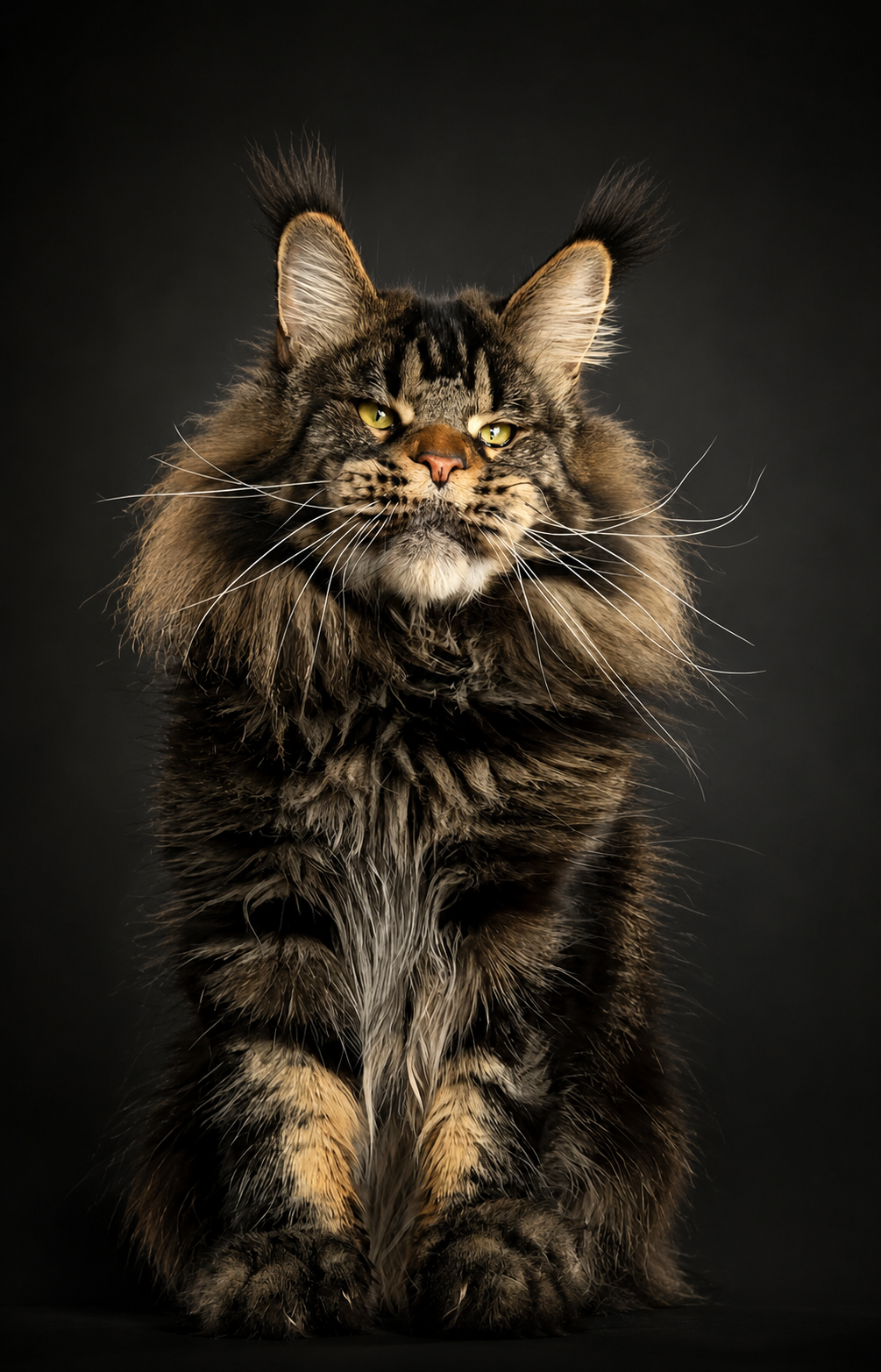 EliteKingCoon Maine Coon in a dark studio portrait